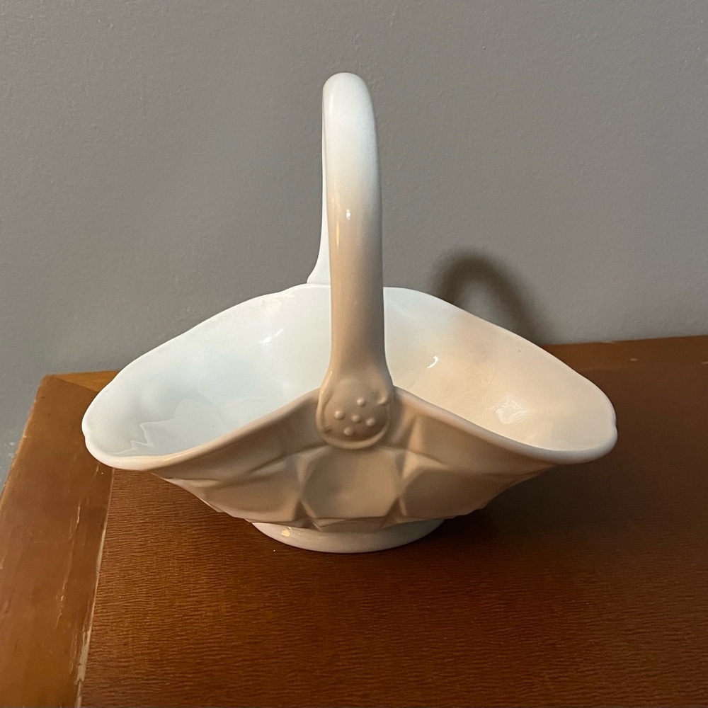 White Ceramic Basket with Handle